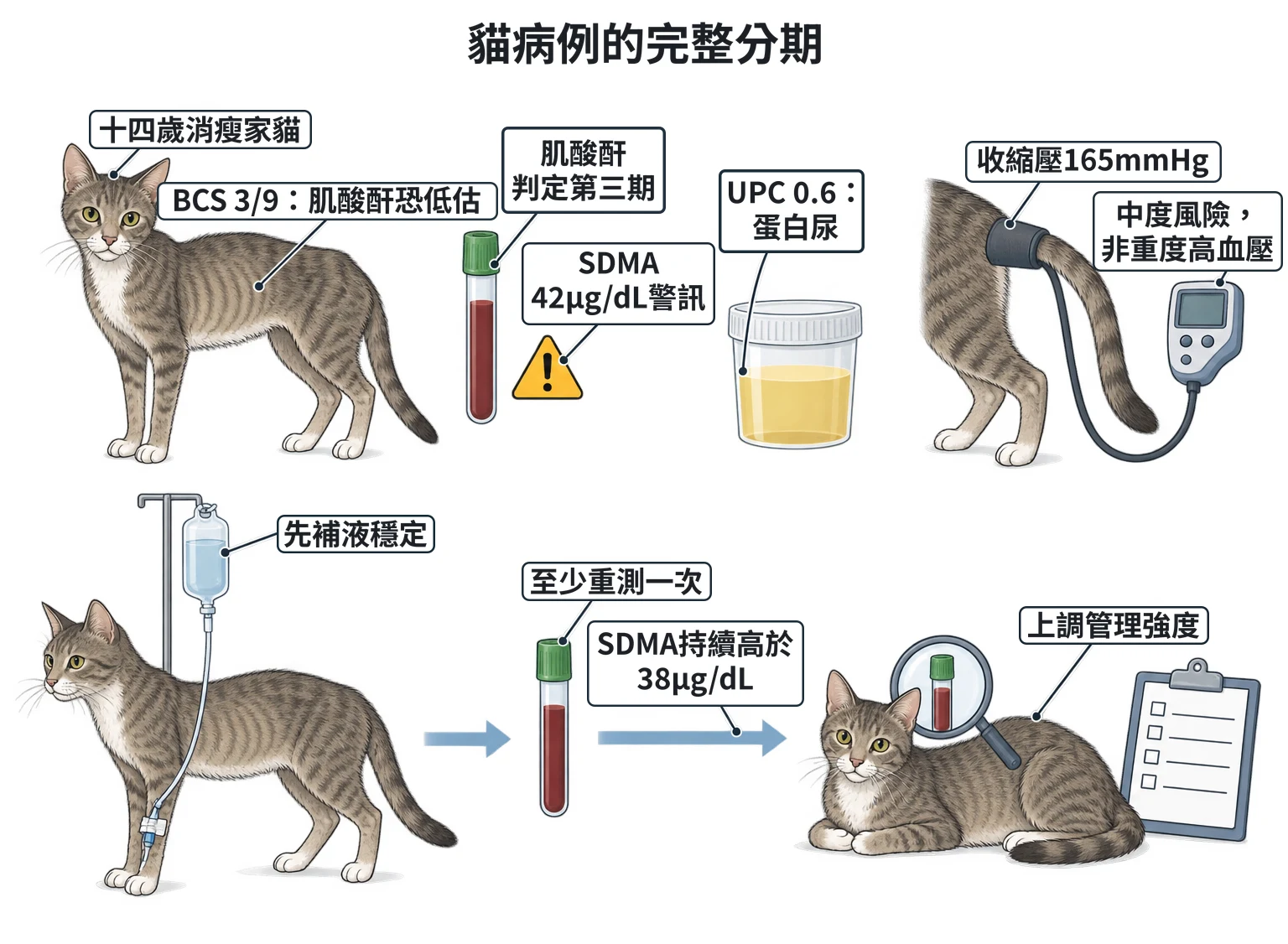 貓病例的完整分期教學插圖