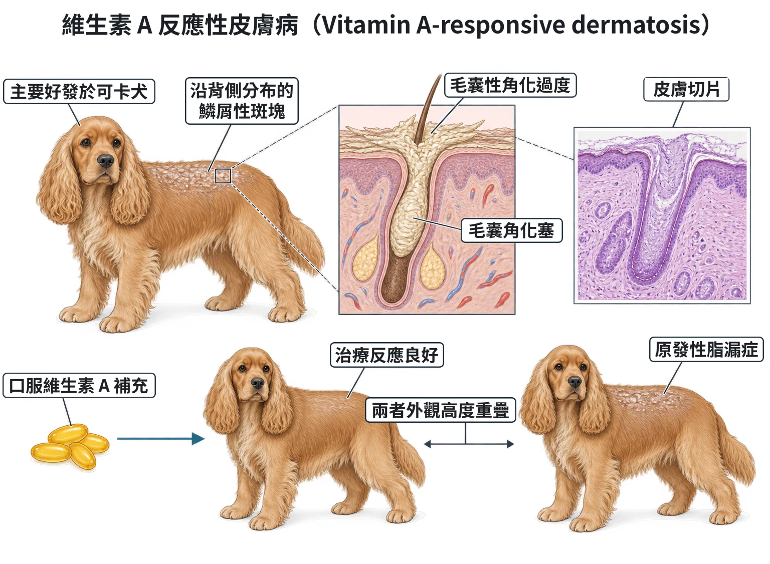 維生素 A 反應性皮膚病(Vitamin A-responsive dermatosis)教學插圖
