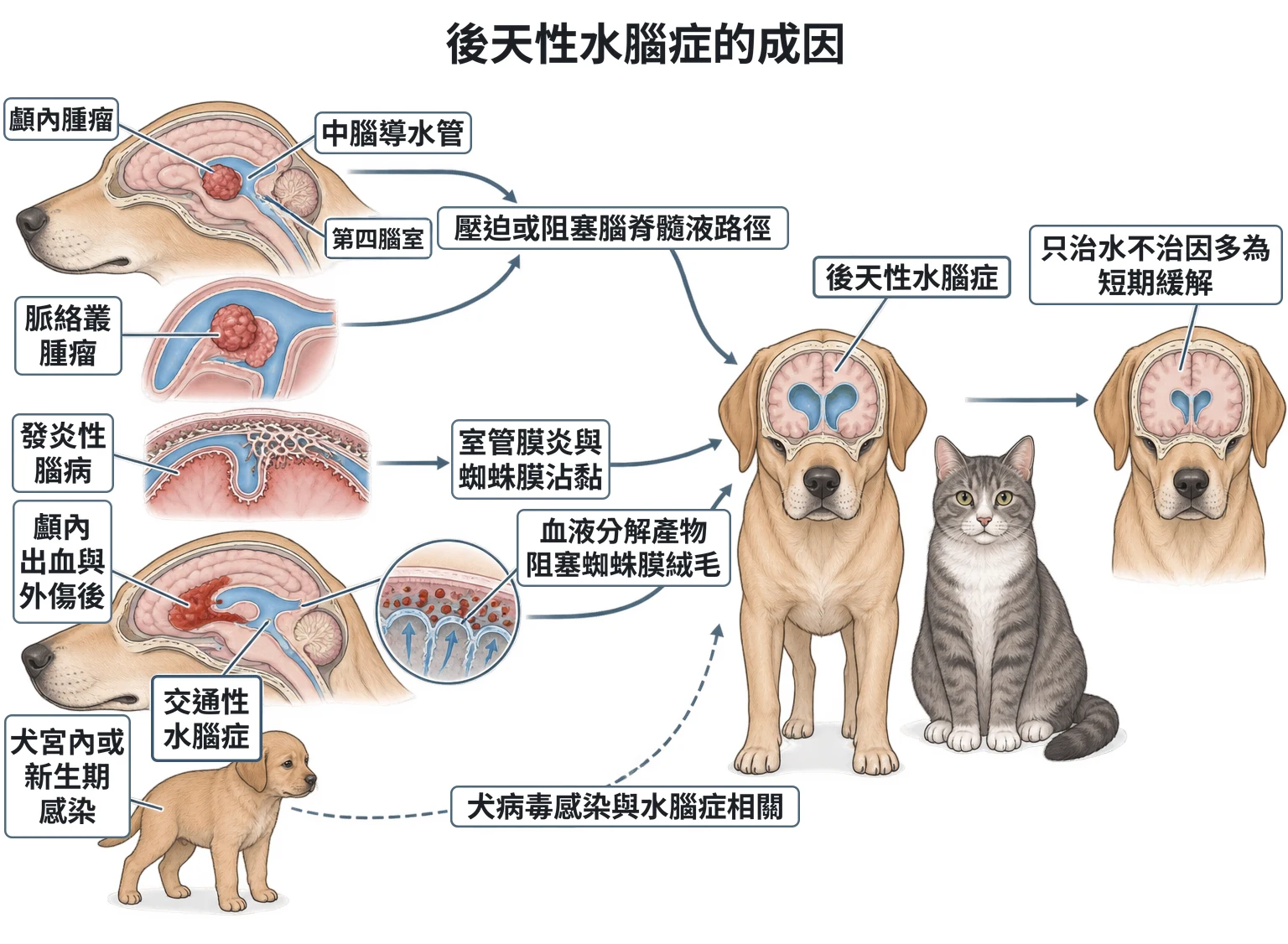 後天性水腦症的成因教學插圖
