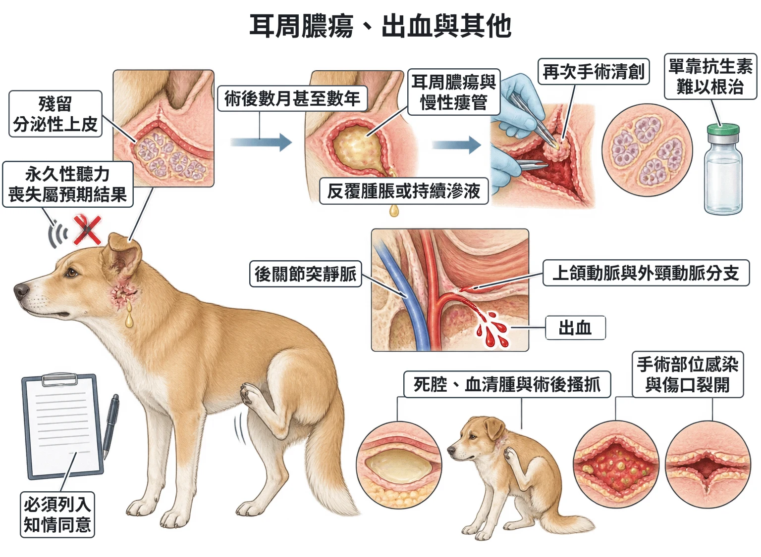 耳周膿瘍、出血與其他教學插圖
