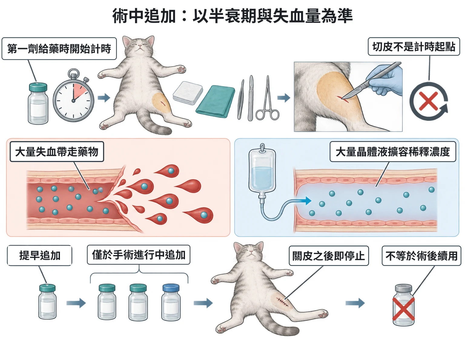 術中追加:以半衰期與失血量為準教學插圖