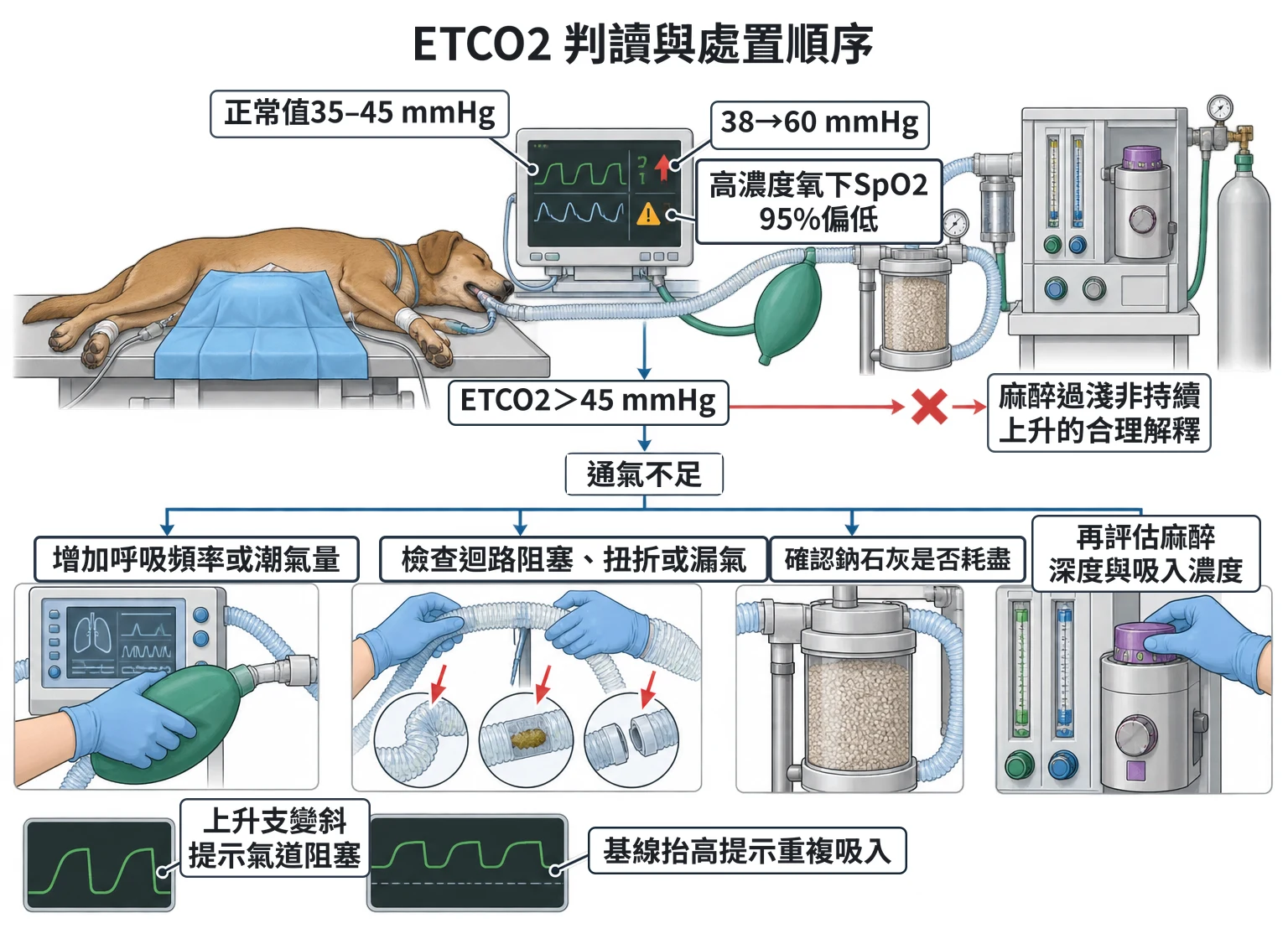 ETCO2 判讀與處置順序教學插圖