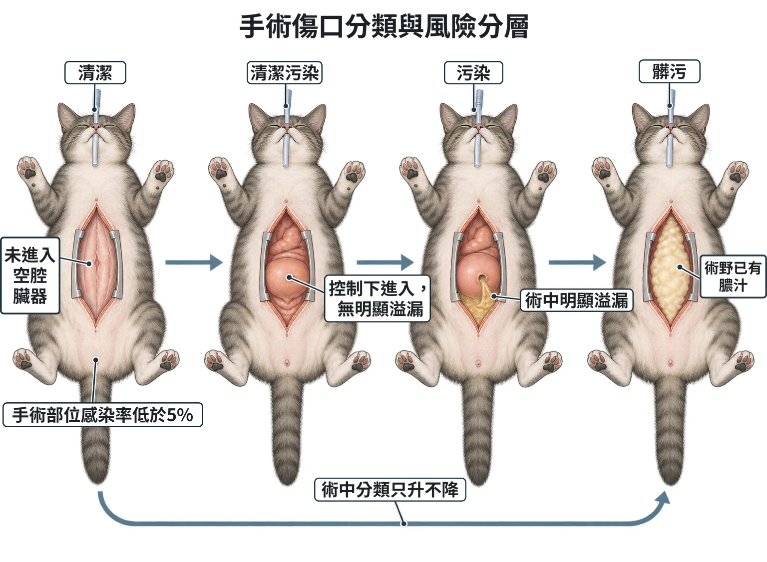 手術傷口分類與風險分層教學插圖
