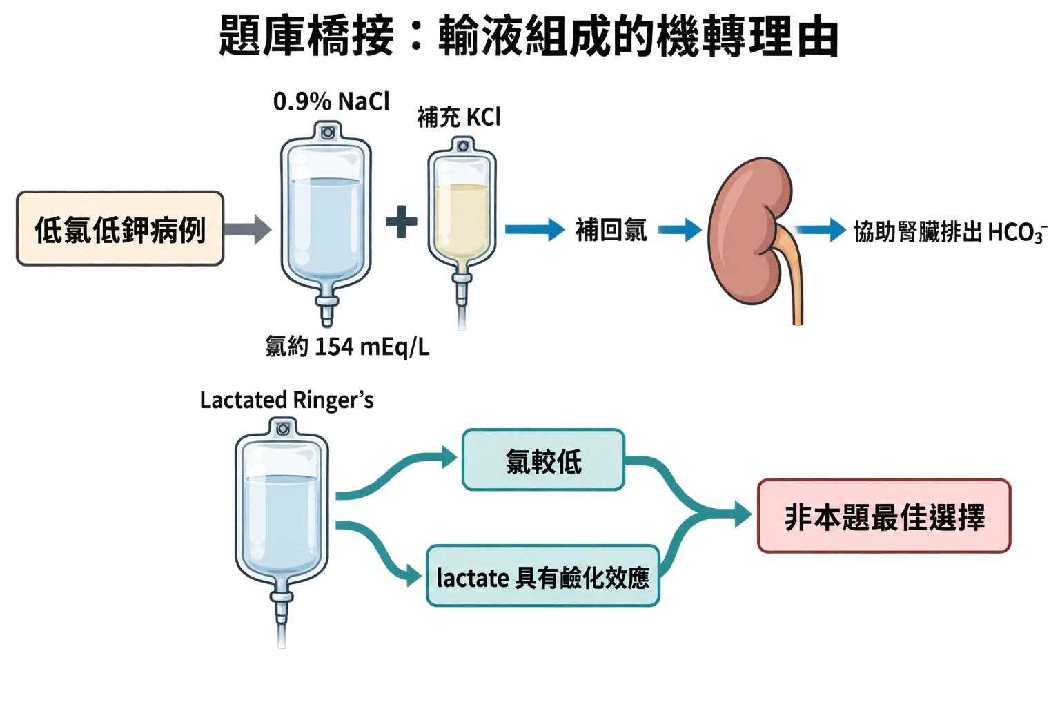 題庫橋接:輸液組成的機轉理由教學插圖
