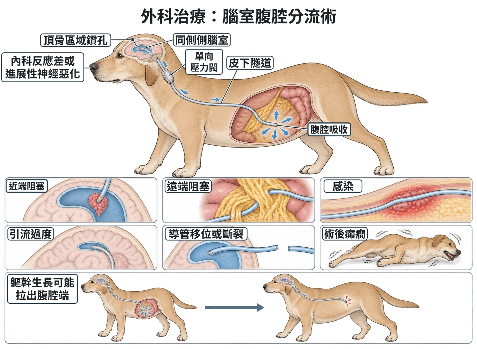 外科治療:腦室腹腔分流術教學插圖