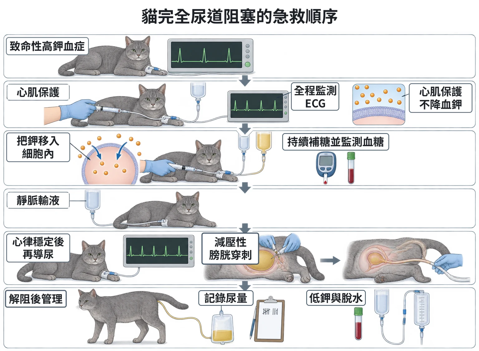 貓完全尿道阻塞的急救順序教學插圖