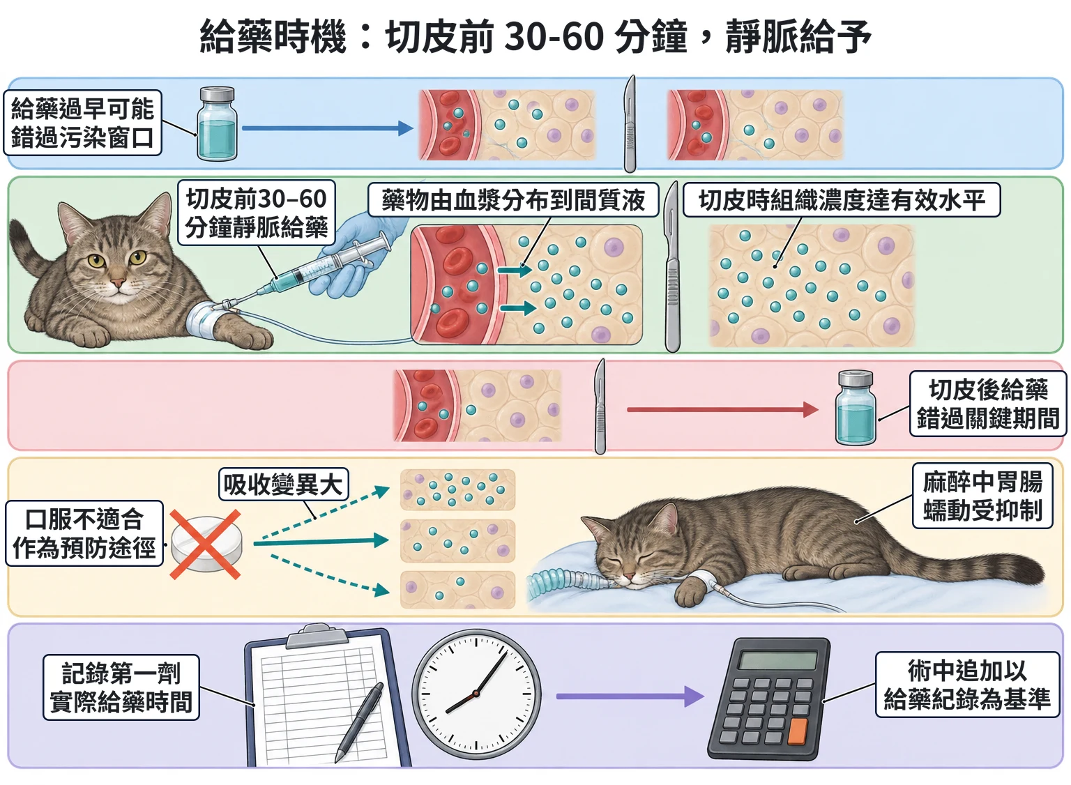 給藥時機:切皮前 30-60 分鐘,靜脈給予教學插圖
