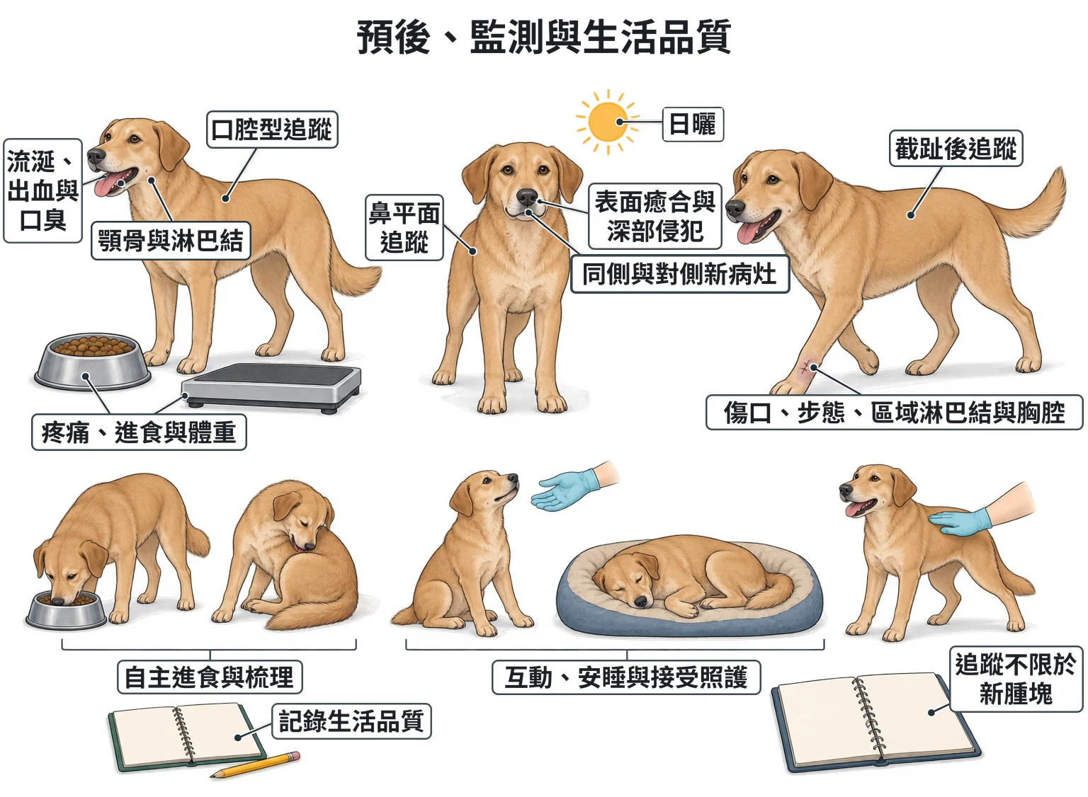 預後、監測與生活品質教學插圖