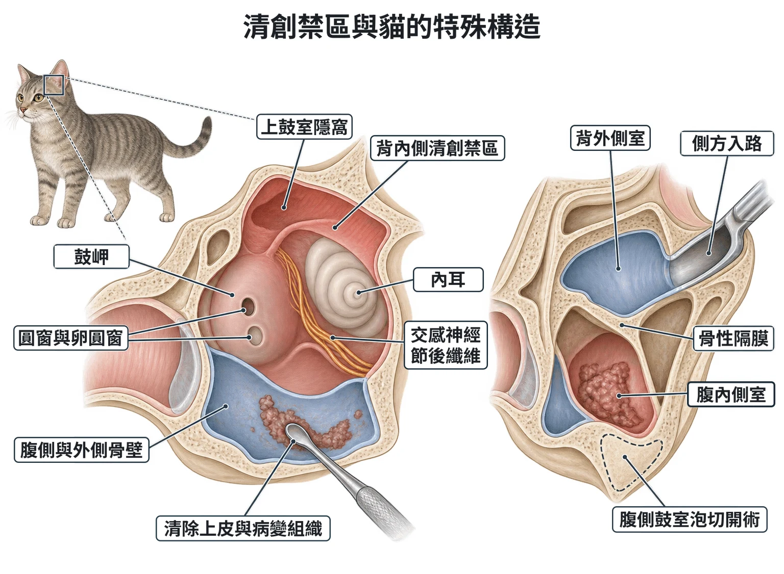 清創禁區與貓的特殊構造教學插圖