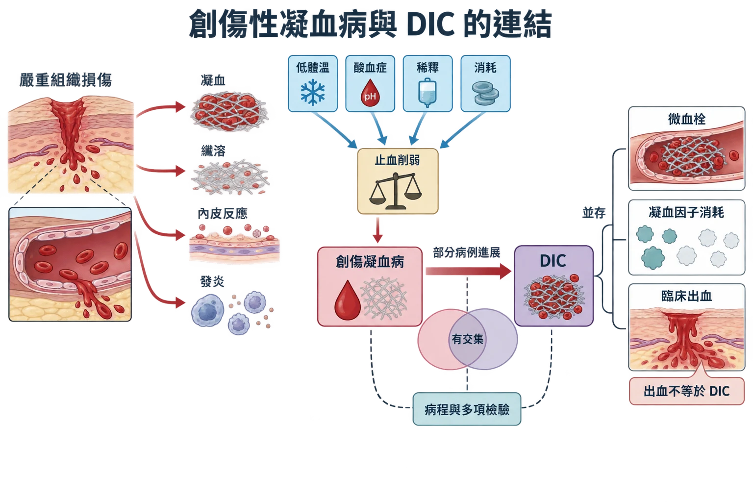 創傷性凝血病與 DIC 的連結教學插圖