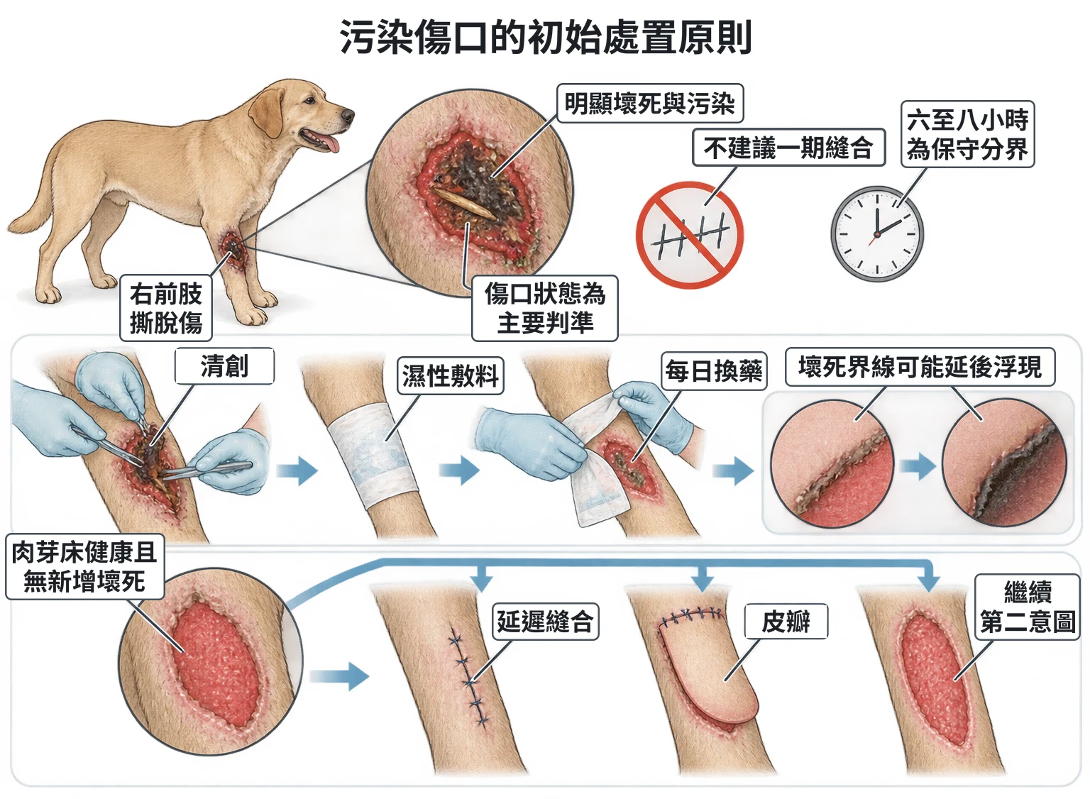 污染傷口的初始處置原則教學插圖