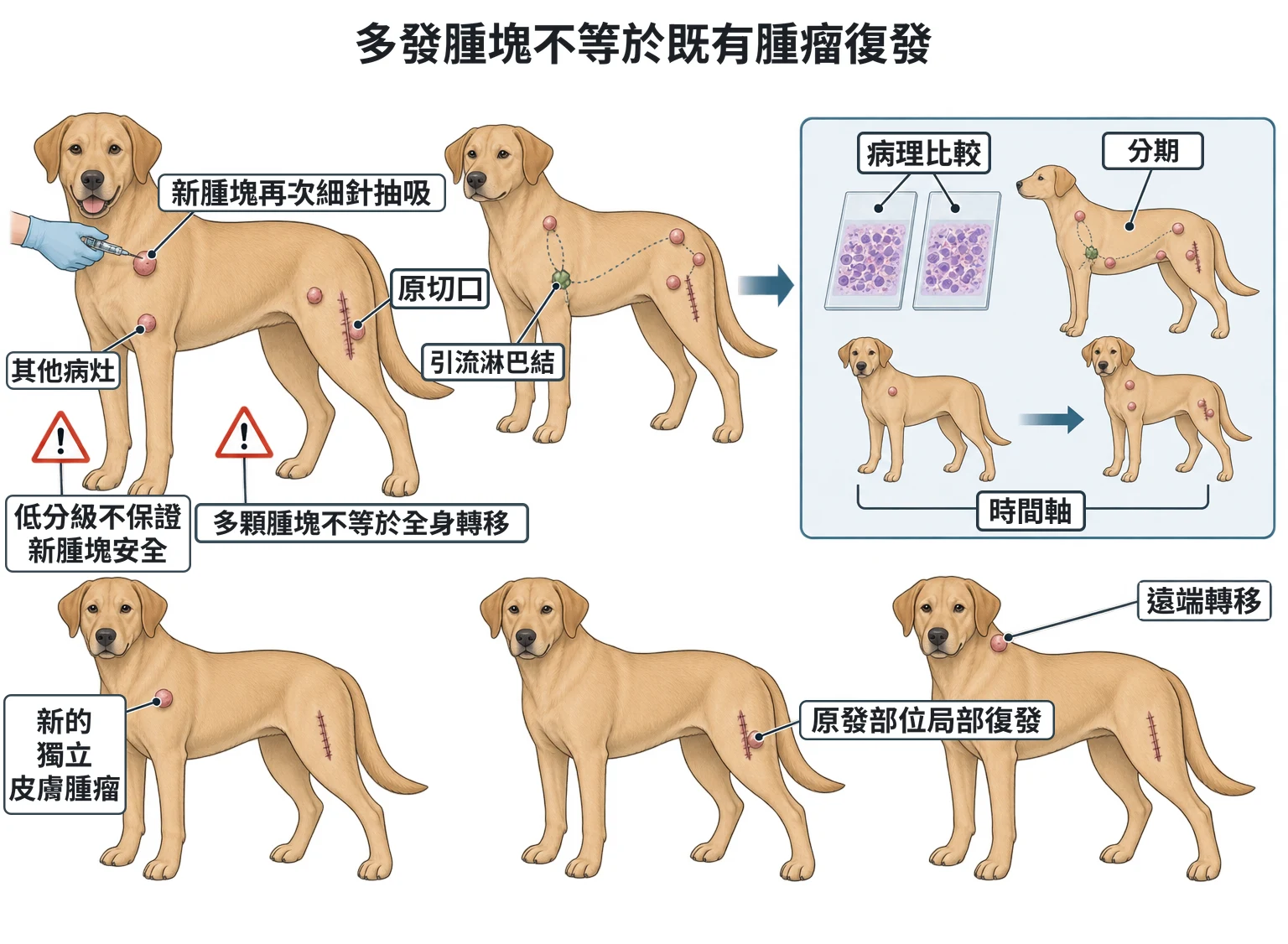 多發腫塊不等於既有腫瘤復發教學插圖