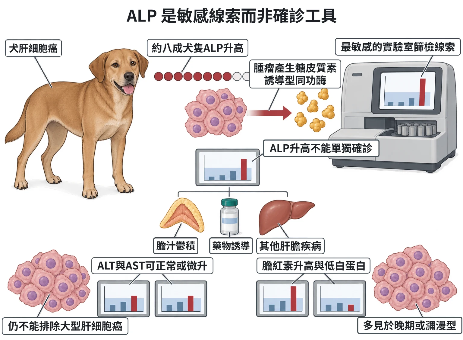 ALP 是敏感線索而非確診工具教學插圖