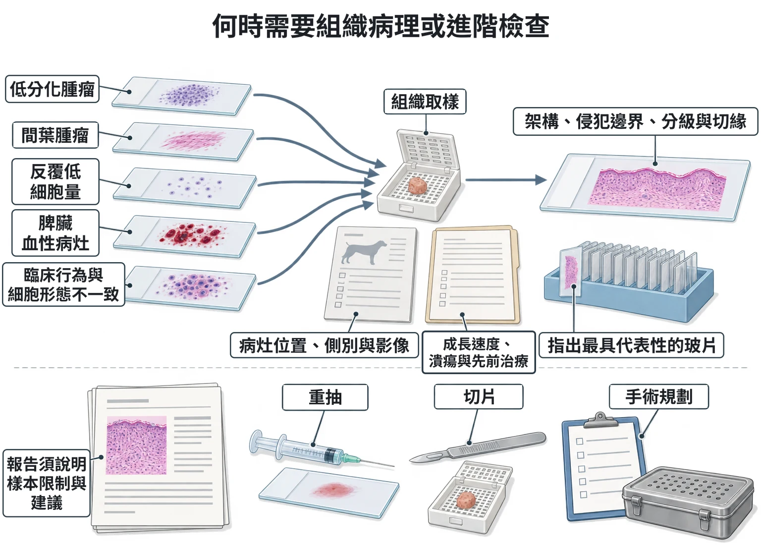 何時需要組織病理或進階檢查教學插圖